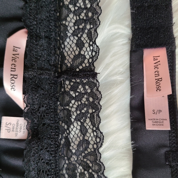 NEW La Vie En Rose two piece lingerie set satin black US SMALL - Picture 5 of 6